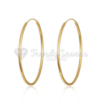 18Ct Gold Plated Silver Stainless Steel Seamless Large Small Thin Hoop Earrings