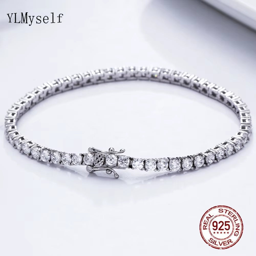 Pure Silver of 16-20.5CM Tennis Bracelet Jewelry 2-4Mm 5A CZ Eternal Gift for Wife Stunning Real 925 Jewellery