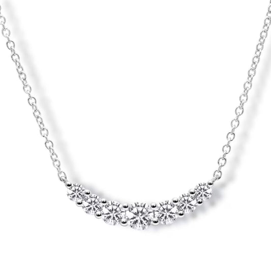 0.57Ctw round Brilliant Cut Diamond Curve Necklace, 18Ct White Gold