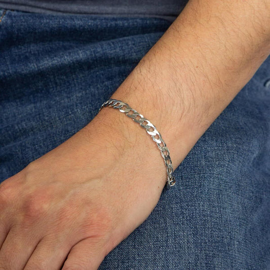 Sterling Silver Heavyweight Diamond Cut Curb Chain Bracelet