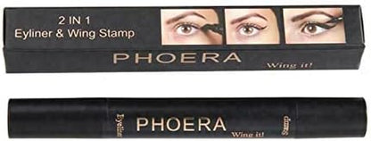 2 in 1 Wing Cat Eye Liner + Stamp Winged Long Lasting Liquid Eye Liner Waterproof & Smudge Proof Makeup Black Eyeliner Pen Winged Eyeliner Pencil - AQUAPURITY (THIN STAMP)