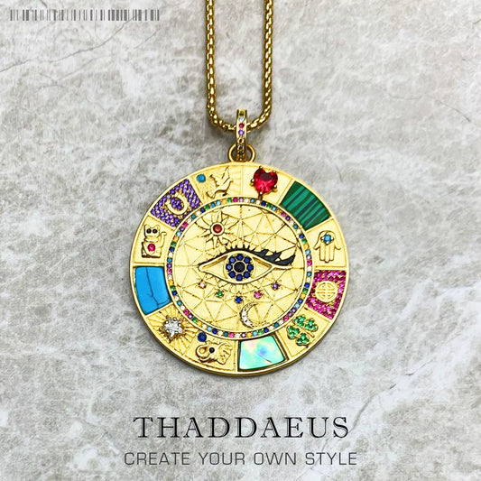 Necklace Amulet Magical Lucky Symbols New Fine Jewelry Europe 925 Sterling Silver Wheel of Fortune Gift for Women Men