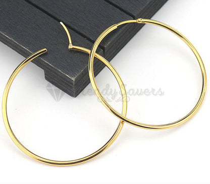 18Ct Gold Plated Silver Stainless Steel Seamless Large Small Thin Hoop Earrings