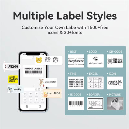 B1 Thermal Label Printer Bluetooth Portable Pocket Label Maker Barcode QR Code Self-Adhesive Sticker Labeling Machine