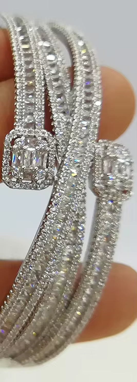 Maxi Size Crossover 3 Colors Bracelet Bangle for Women Wedding Party Zircon Crystal Engagement DUBAI Bridal Jewelry Gifts
