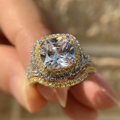 925 Silver Jewelry Engagement Rings Halo Gold Wedding Band Bridal Set for Women Cushion Cut AAAAA CZ Clearance Sale