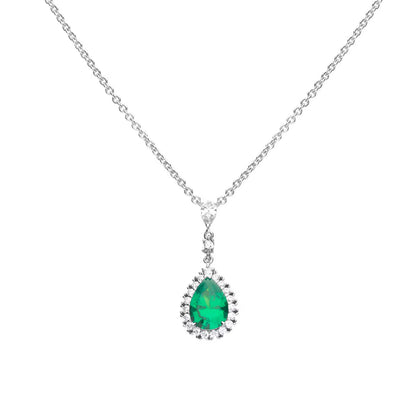Sterling Silver Green Cubic Zirconia Teardrop Necklace with Pave Surround