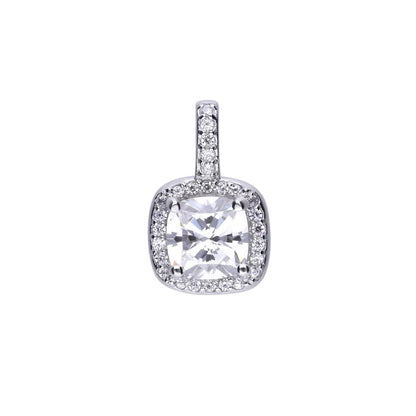 Sterling Silver Square Pave Set Cubic Zirconia Pendant