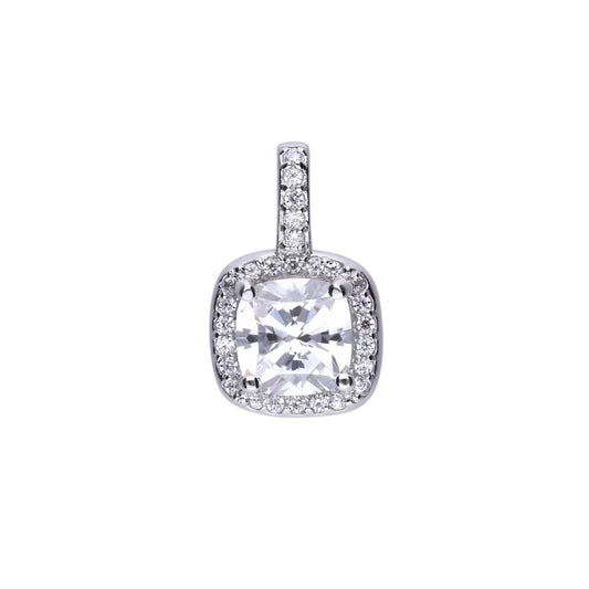 Sterling Silver Square Pave Set Cubic Zirconia Pendant