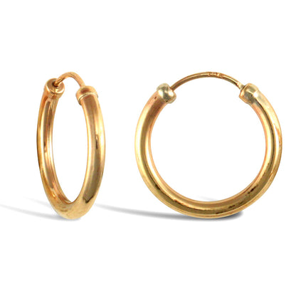 9Ct Yellow Gold Hoop Style Earrings British Made Hallmarked 15Mm