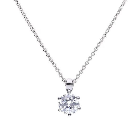 Sterling Silver Six Claw Cubic Zirconia Pendant