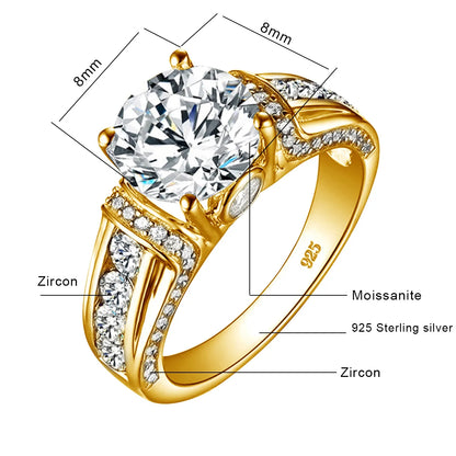 Real 2 Carats Moissanite Rings for Women Solid 925 Sterling Silver Wedding Band Luxury Female Jewelry Accessories Gift for Girls