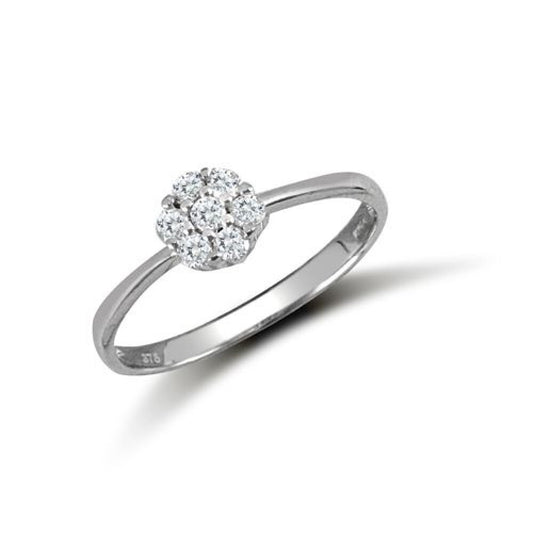 9Ct White Gold Ladies 7 Stone Cluster Ring Fully Hallmarked