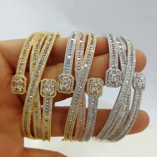 Maxi Size Crossover 3 Colors Bracelet Bangle for Women Wedding Party Zircon Crystal Engagement DUBAI Bridal Jewelry Gifts