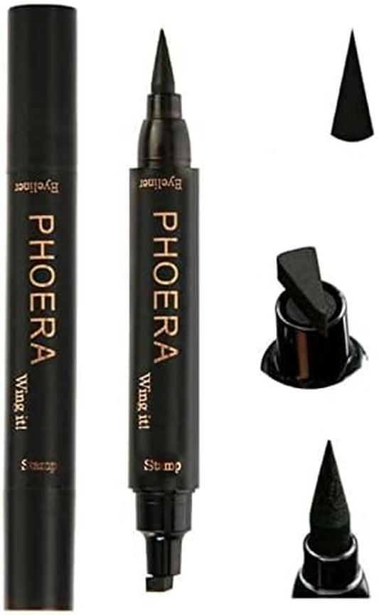 2 in 1 Wing Cat Eye Liner + Stamp Winged Long Lasting Liquid Eye Liner Waterproof & Smudge Proof Makeup Black Eyeliner Pen Winged Eyeliner Pencil - AQUAPURITY (THIN STAMP)