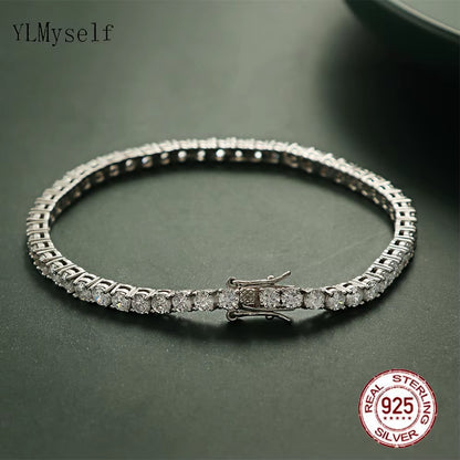 Pure Silver of 16-20.5CM Tennis Bracelet Jewelry 2-4Mm 5A CZ Eternal Gift for Wife Stunning Real 925 Jewellery