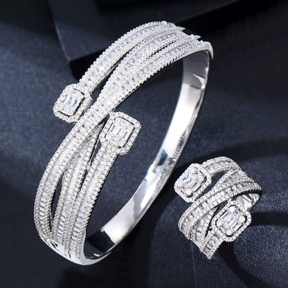 Maxi Size Crossover 3 Colors Bracelet Bangle for Women Wedding Party Zircon Crystal Engagement DUBAI Bridal Jewelry Gifts