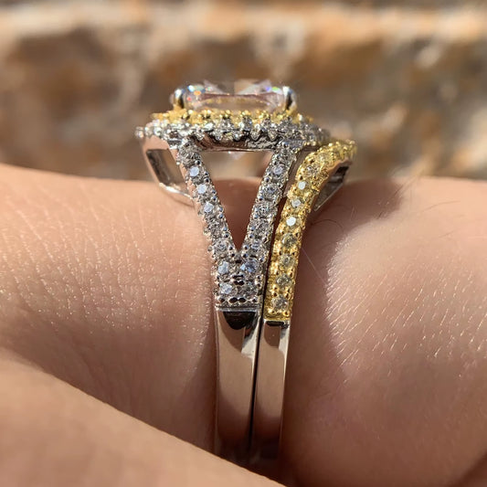 925 Silver Jewelry Engagement Rings Halo Gold Wedding Band Bridal Set for Women Cushion Cut AAAAA CZ Clearance Sale