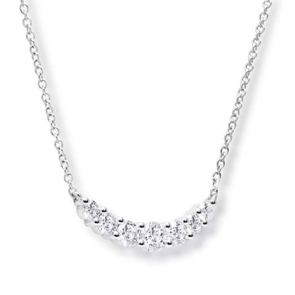 0.57Ctw round Brilliant Cut Diamond Curve Necklace, 18Ct White Gold