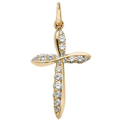 Sparkling 9Ct Yellow Gold Twist Cross Pendant Small 21 X 14Mm Christianity