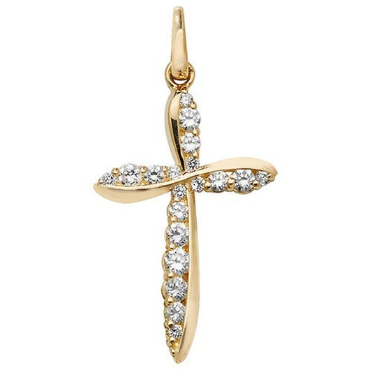 Sparkling 9Ct Yellow Gold Twist Cross Pendant Small 21 X 14Mm Christianity