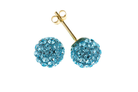 9Ct Gold Blue Crystal Stud Earrings Austrian Aqua Studs 7Mm Hallmarked
