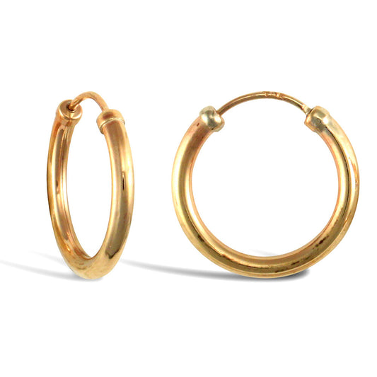 9Ct Yellow Gold Hoop Style Earrings British Made Hallmarked 15Mm
