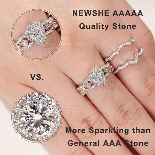 3 Pcs 925 Sterling Silver Wedding Rings for Women 1.3 Ct Double Pear Shape AAAAA CZ Engagement Ring Set Clearance Sale