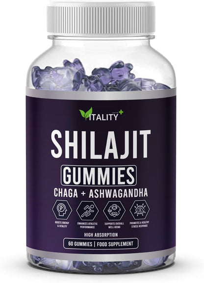 Premium Shilajit Gummies with Chaga & Ashwagandha – 500Mg Shilajit, 250Mg Chaga, 200Mg Ashwagandha – 60 Gummies – 1 Month Supply