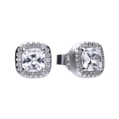 Sterling Silver Square Pave Set 1.57 Carat Cubic Zirconia Stud Earrings