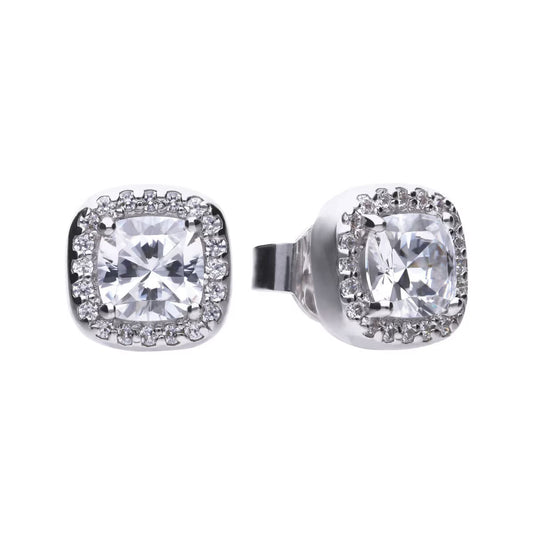 Sterling Silver Square Pave Set 1.57 Carat Cubic Zirconia Stud Earrings