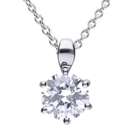 Sterling Silver Six Claw Cubic Zirconia Pendant