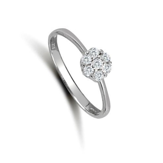 9Ct White Gold Ladies 7 Stone Cluster Ring Fully Hallmarked