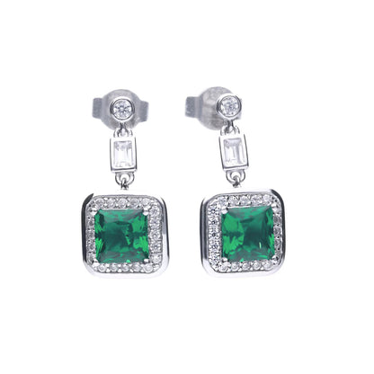 Sterling Silver Green Cubic Zirconia Art Deco Style Drop Earrings